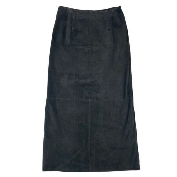 A.M.I. Suede Leather Skirt Women 12 Rear Zip Lined Slit Vintage Western Midi NEW - Picture 1 of 14